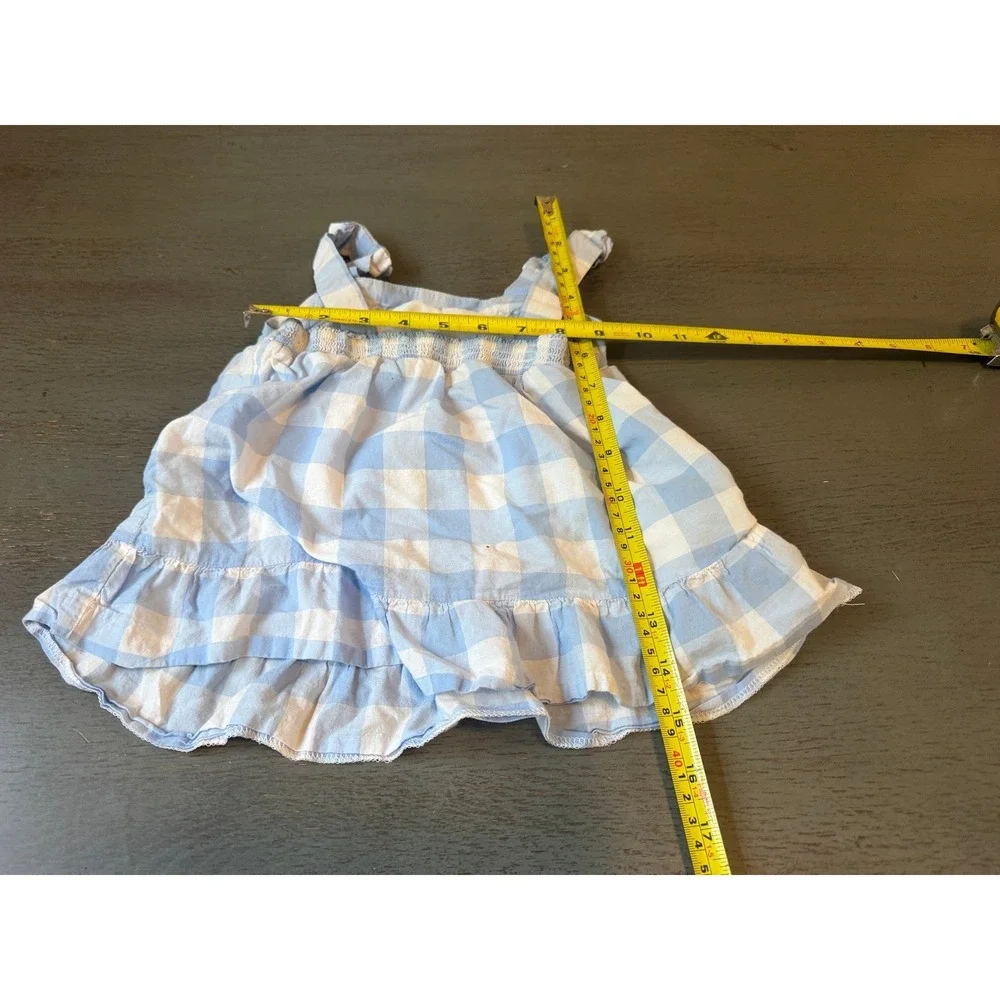 Janie and Jack Girls Blue Gingham Smocked Ruffle Tank Top Size 5 Cotton